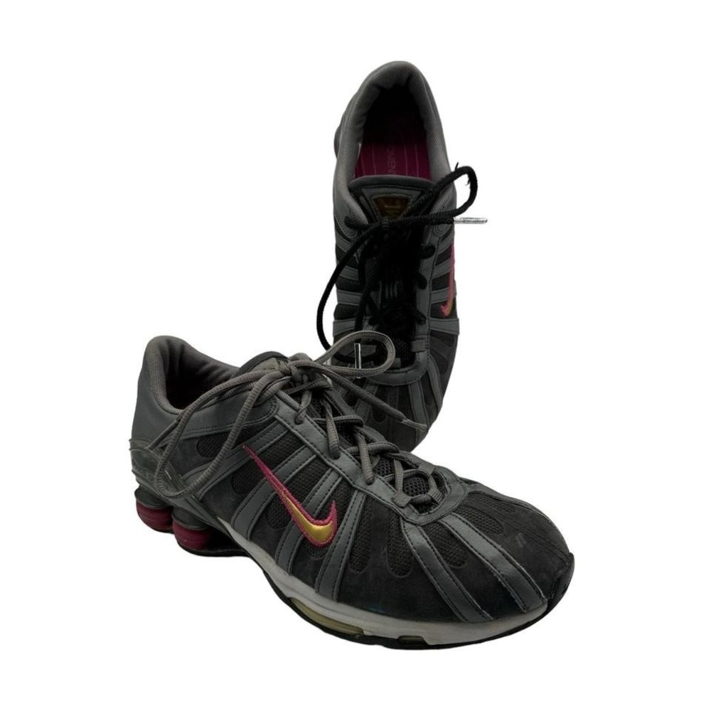 Nike Shox Gray Athletic Sneakers, Women's Size 10.5, Pink & Gold Swoosh Running